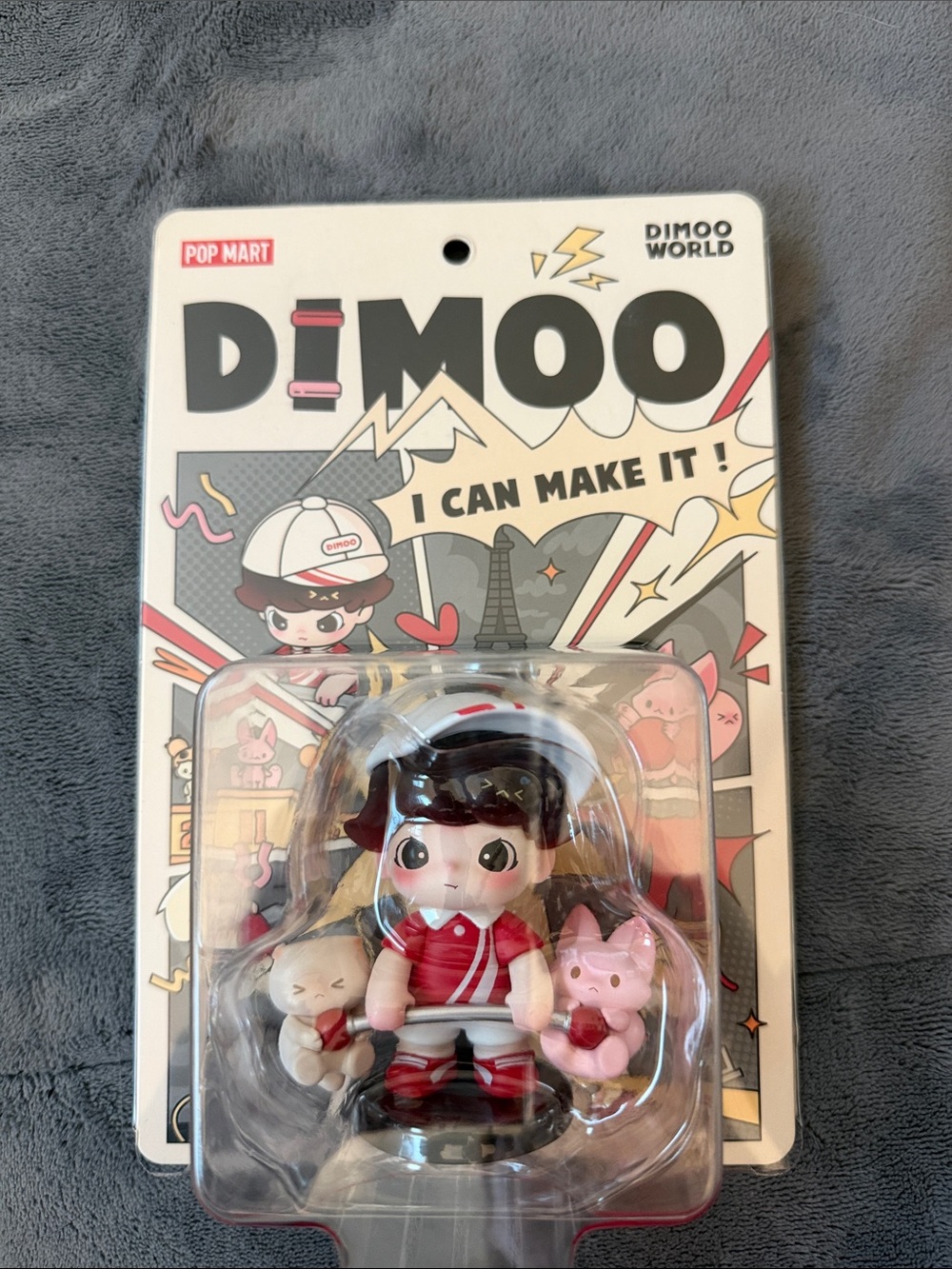 DIMOO Pop Mart Vinyl Figure - Red Outfit with his friends. Sealed Hangcard.